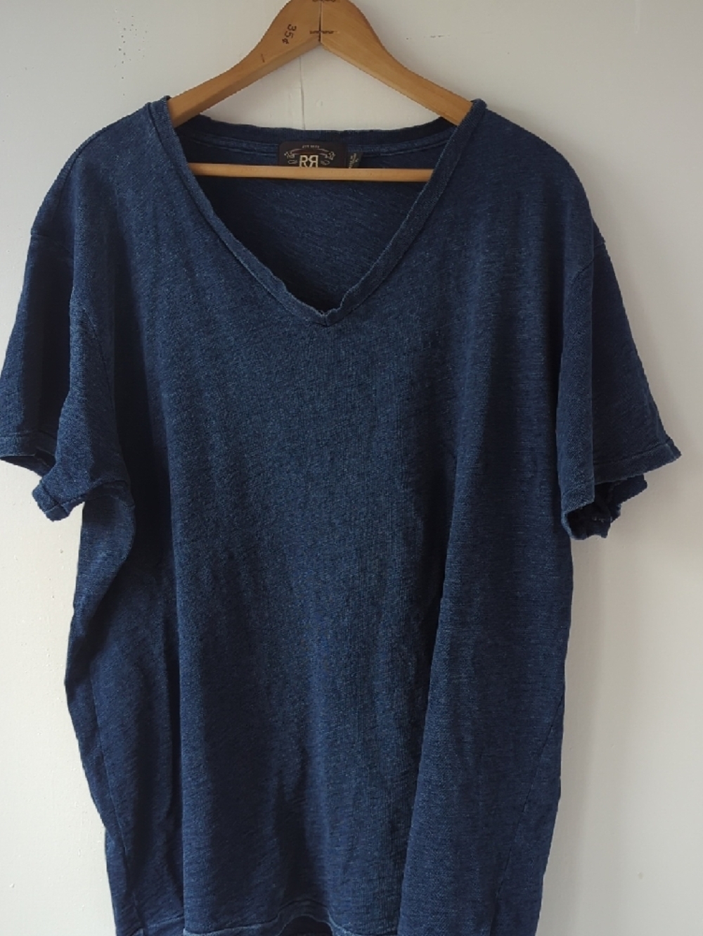 Double RRL Ralph Lauren 100% Cotton Indigo Blue V-neck T-Shirt Size XXL